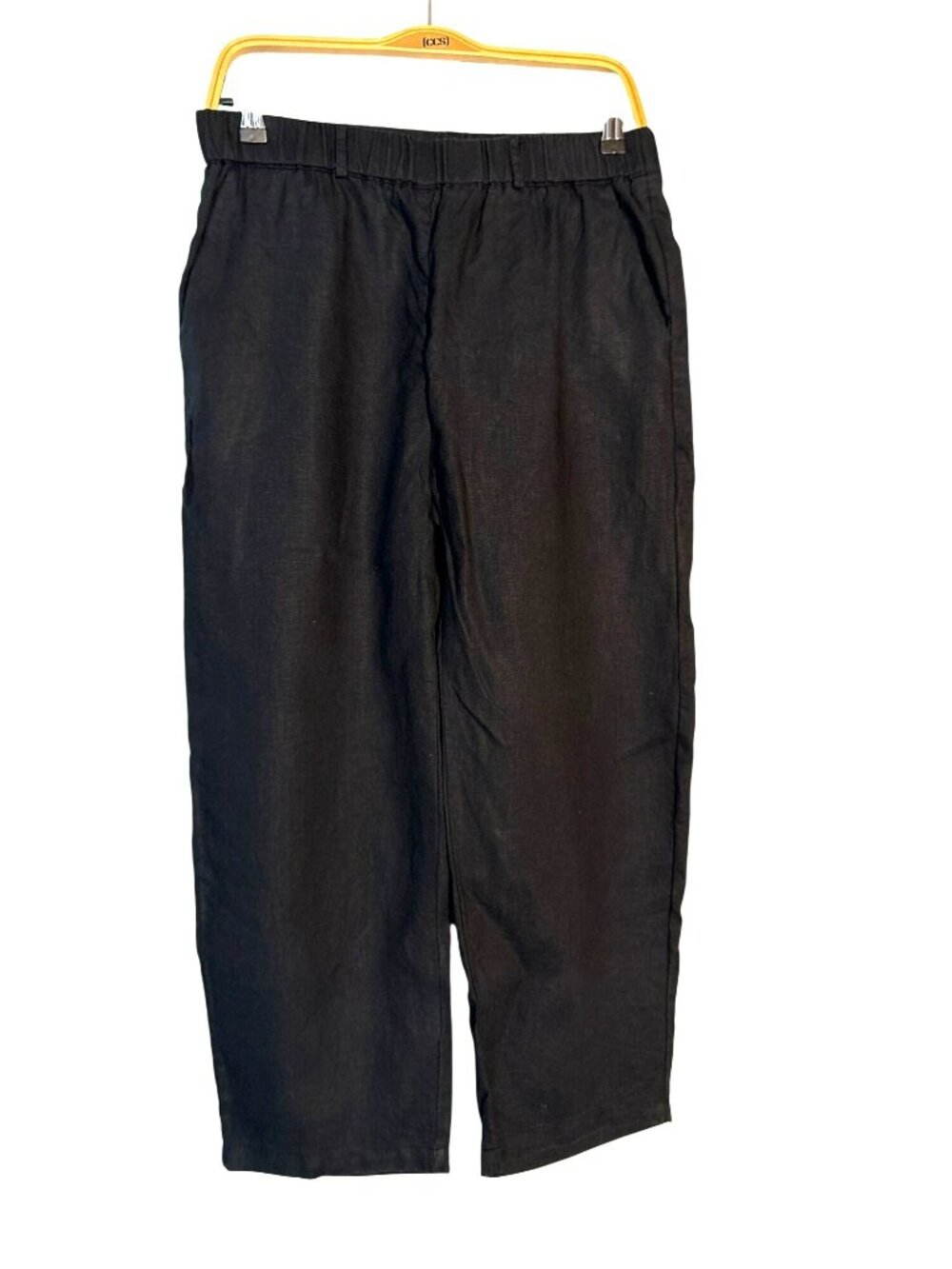 Quince 100% European Linen Black Elastic Waist Relaxed Fit Cropped Pants Size M
